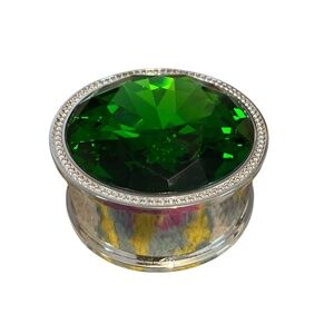 NWOB Lori Greiner Silver Safe keeper Glass Crystal Top Silver Plate Round Box